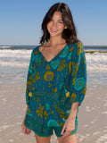 Maribel Top - Teal Sage Border