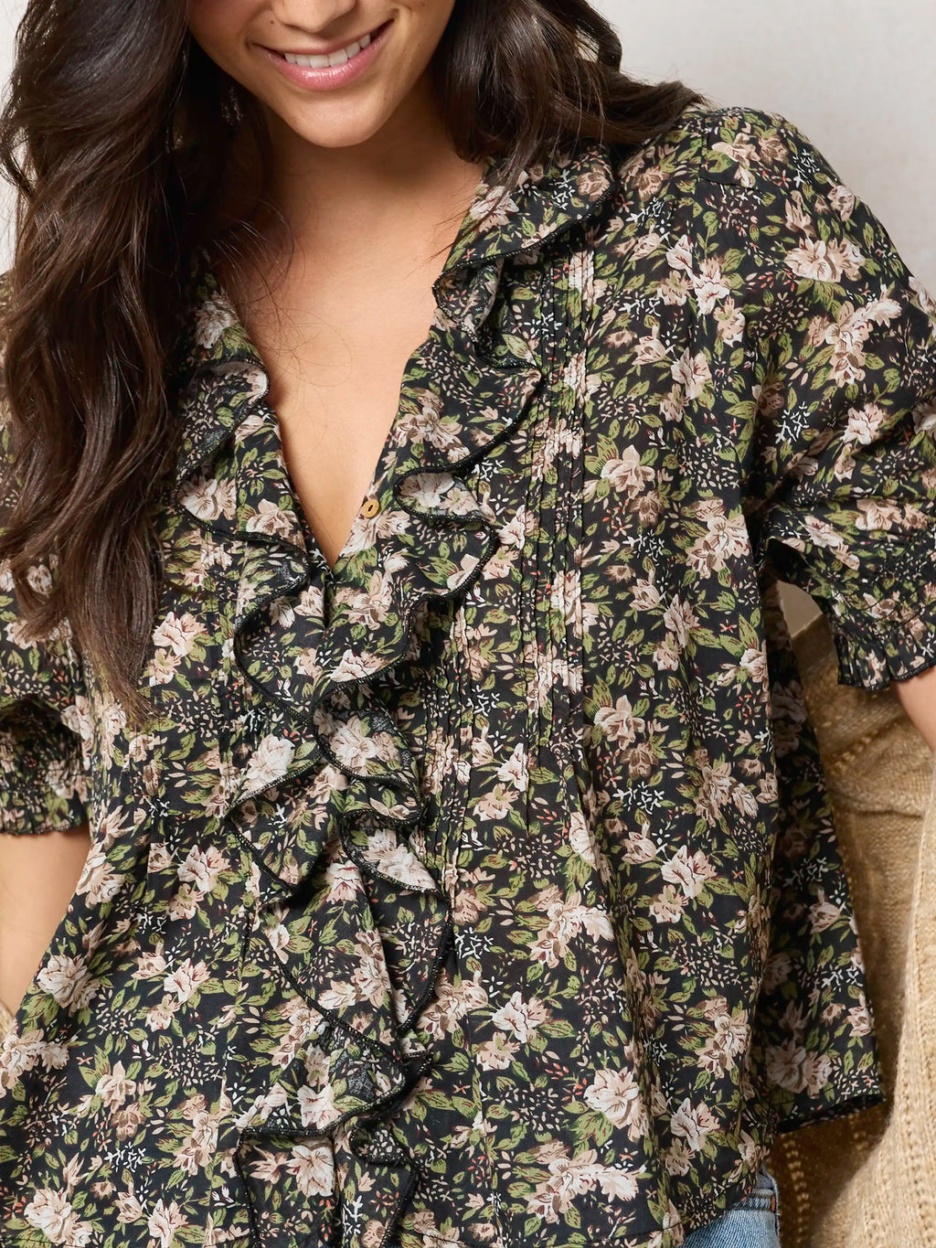My Favorite Cotton Top - Black Flung Floral