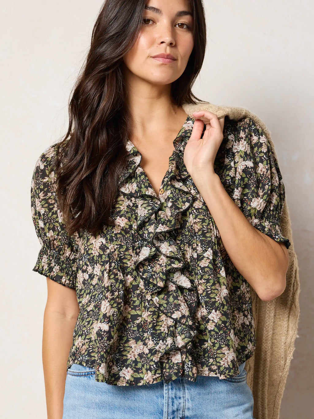 My Favorite Cotton Top - Black Flung Floral