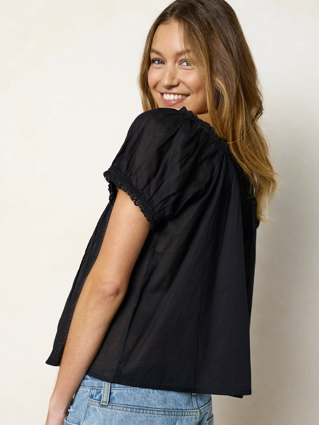 Sweet Nothings Embroidered Cotton Top - Black