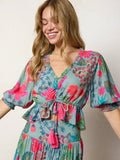 Elisa Ruffle Tie Top - Neon Tropical Floral