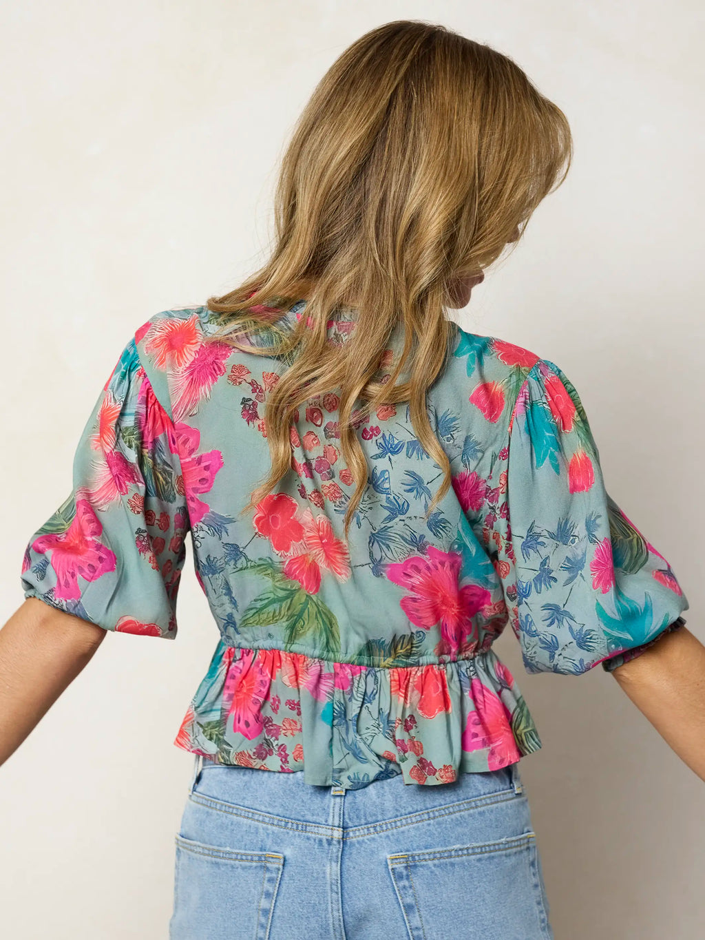 Elisa Ruffle Tie Top - Neon Tropical Floral