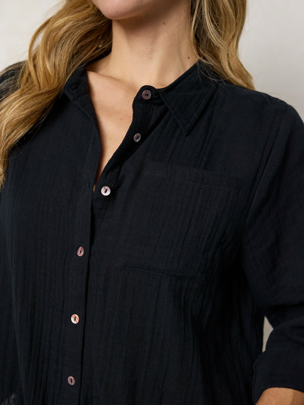 Lola Tie Cotton Button Down - Black