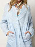 Laid Back Cotton Eyelet Button Down Top - Light Blue
