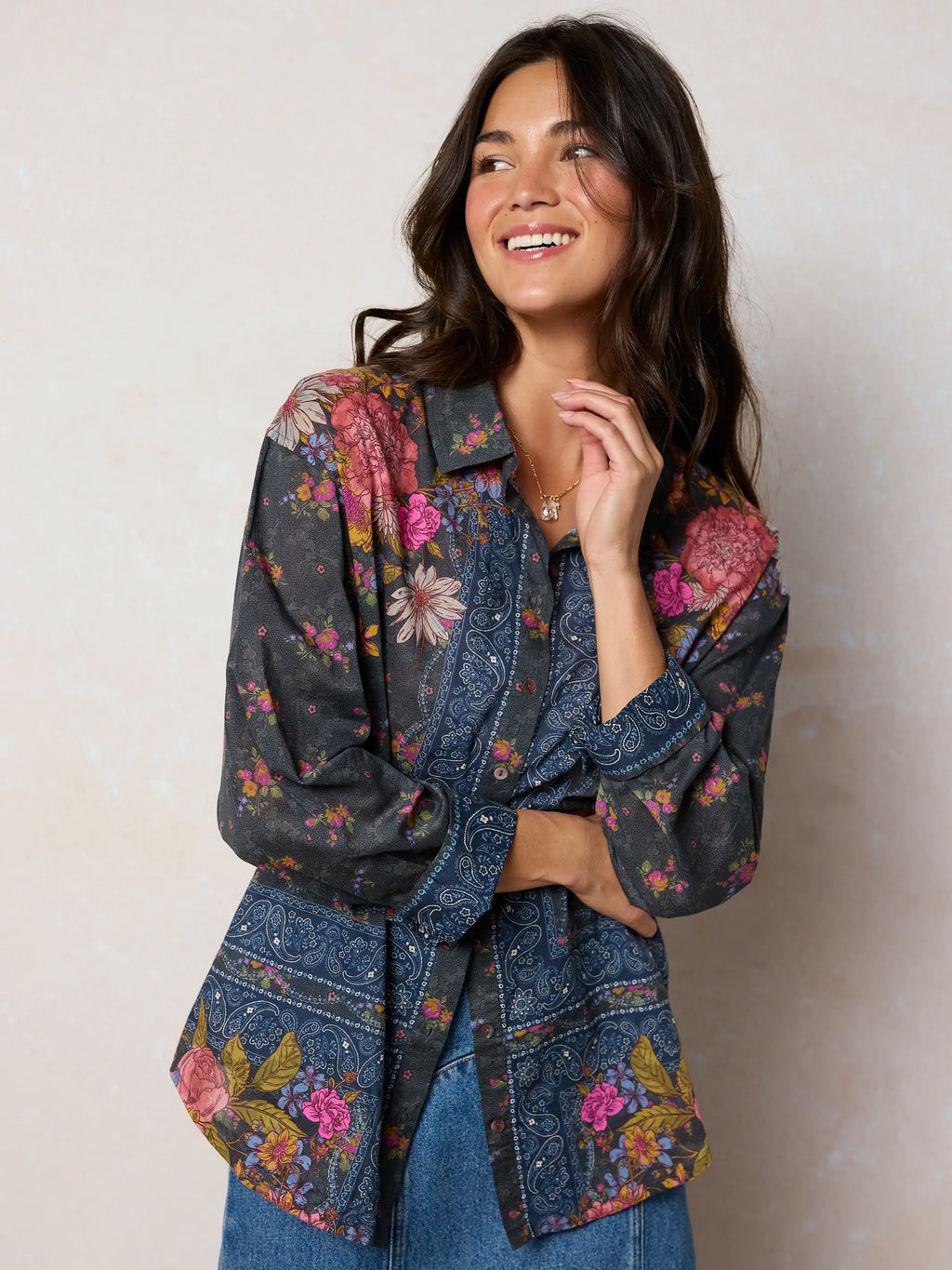 Barcelona Cotton Button Down - English Garden Charcoal