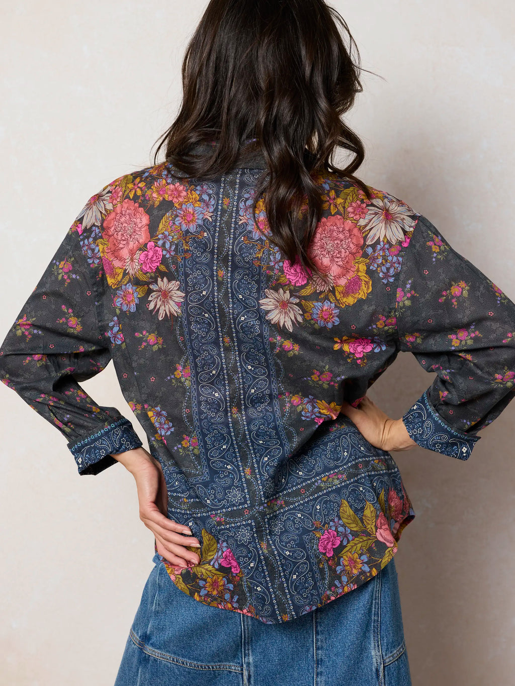 Barcelona Cotton Button Down - English Garden Charcoal