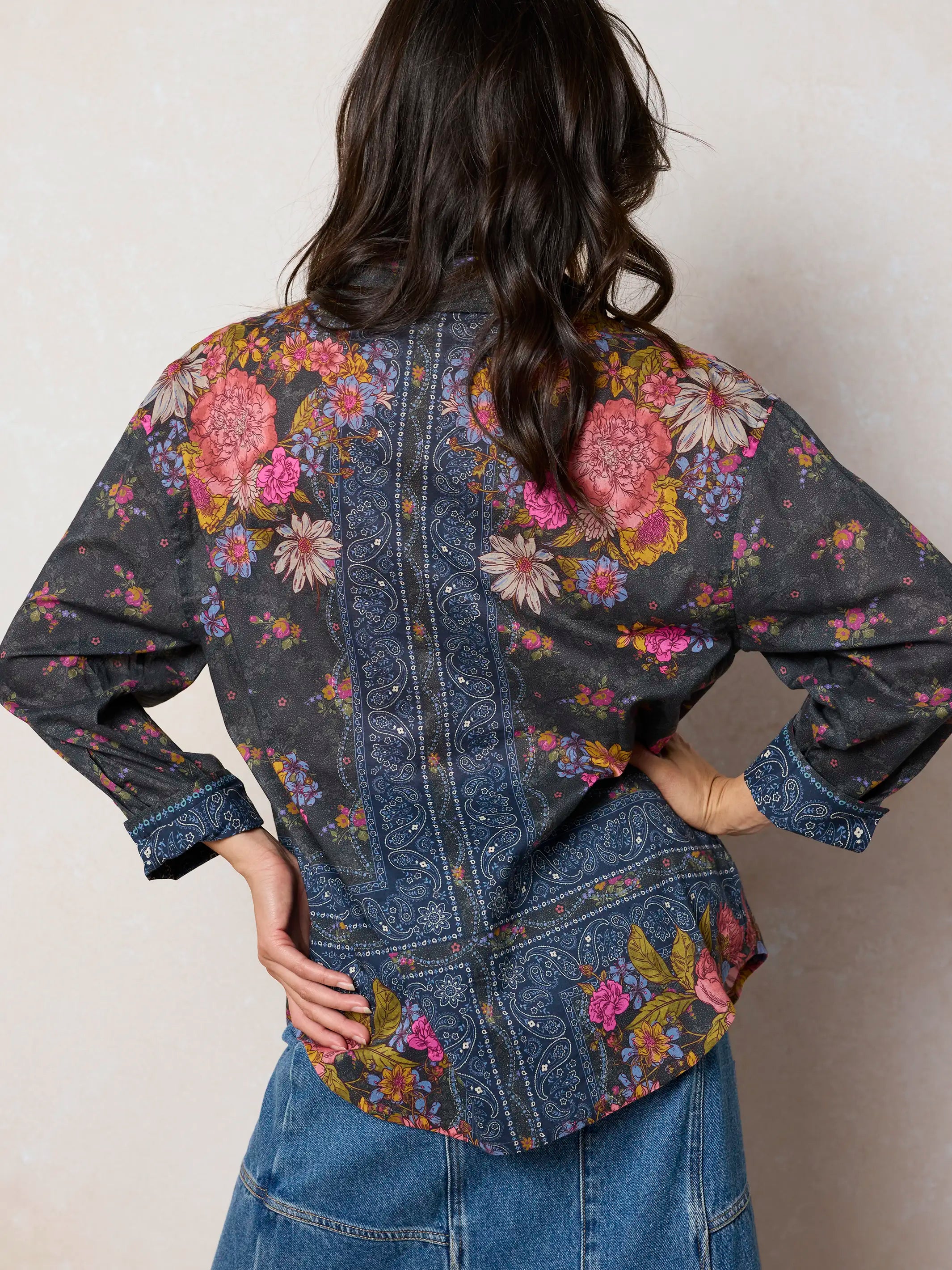 Barcelona Cotton Button Down - English Garden Charcoal