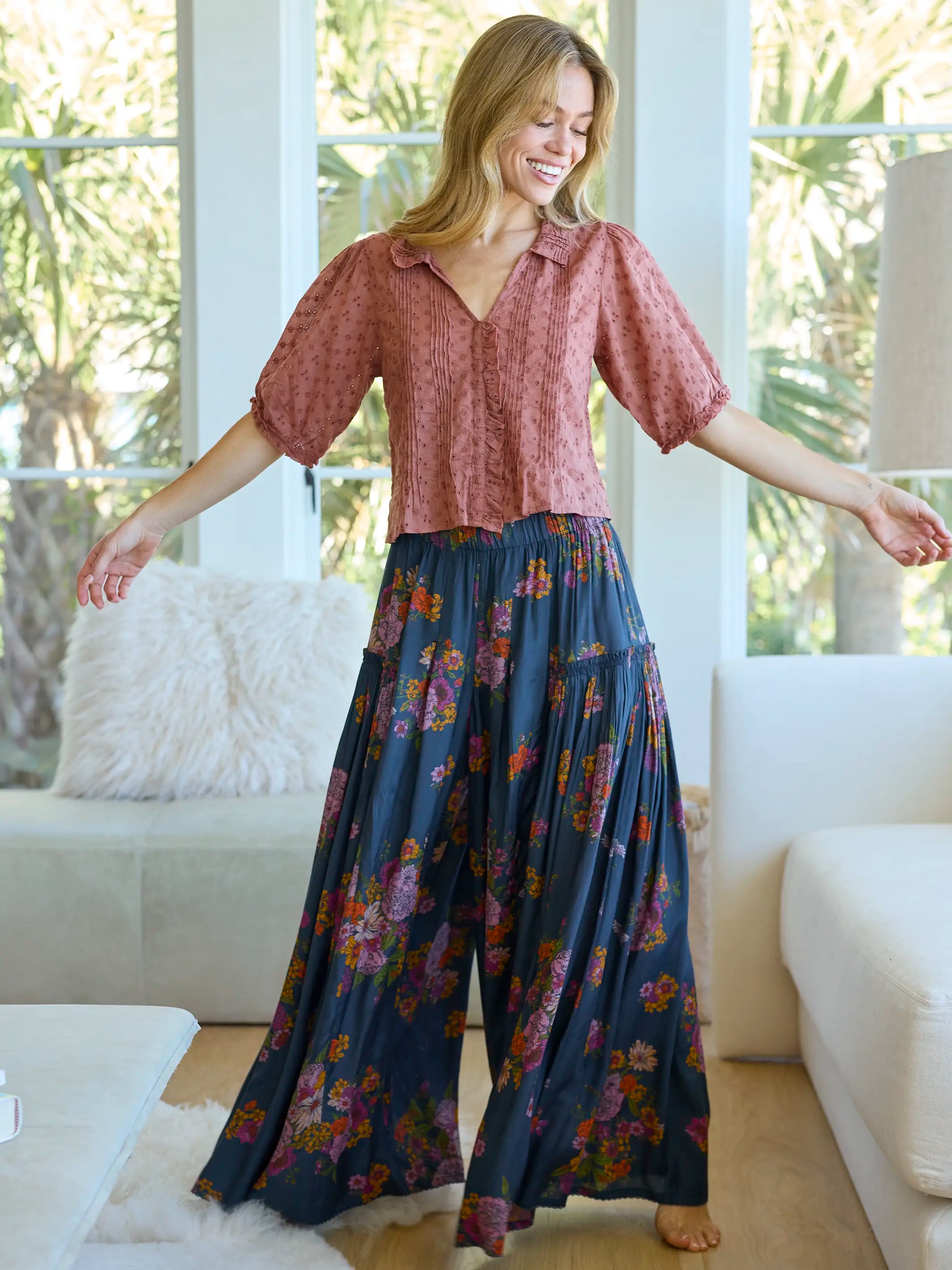 Annie Cotton Eyelet Top - Light Rust