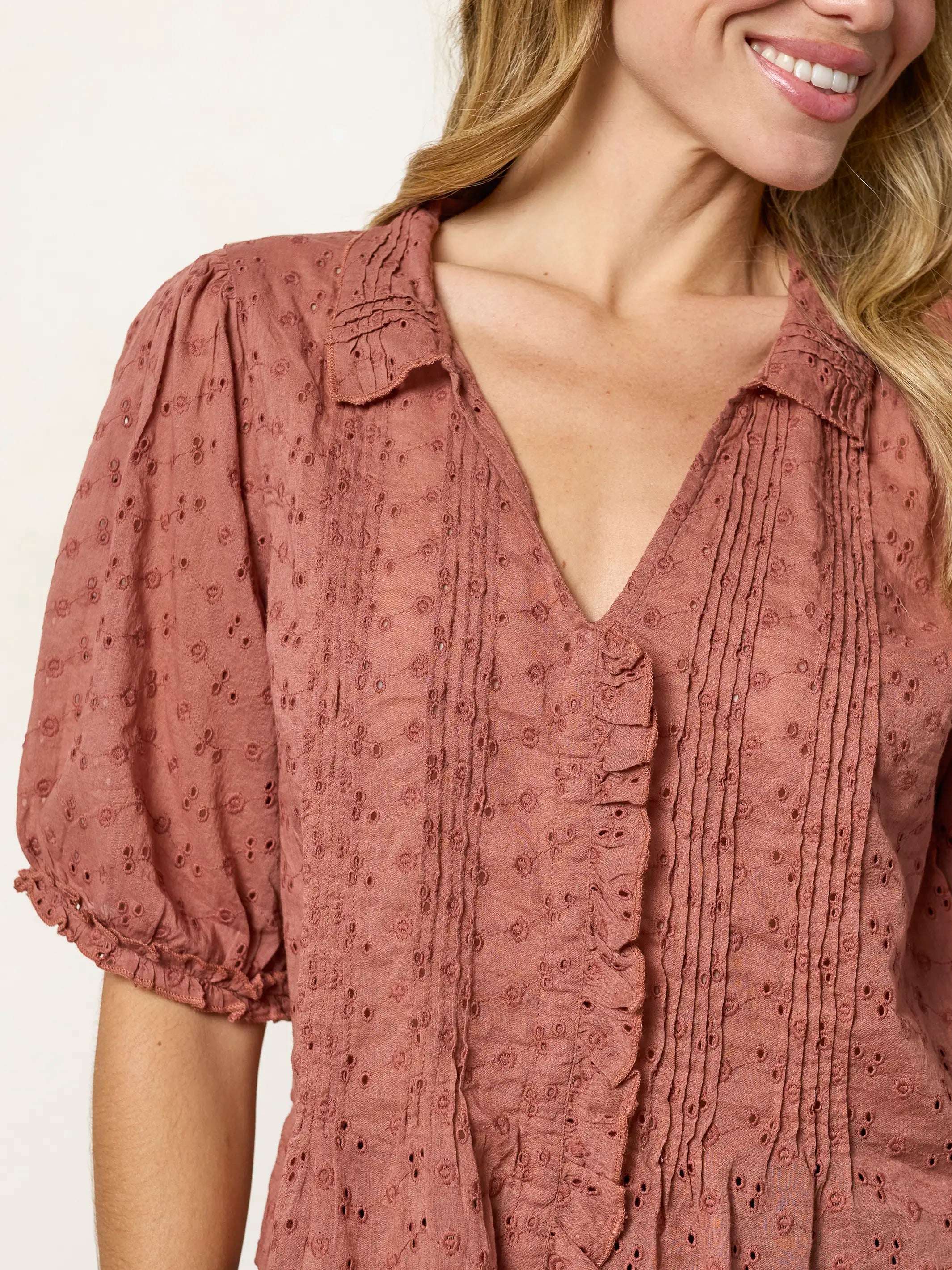 Annie Cotton Eyelet Top - Light Rust
