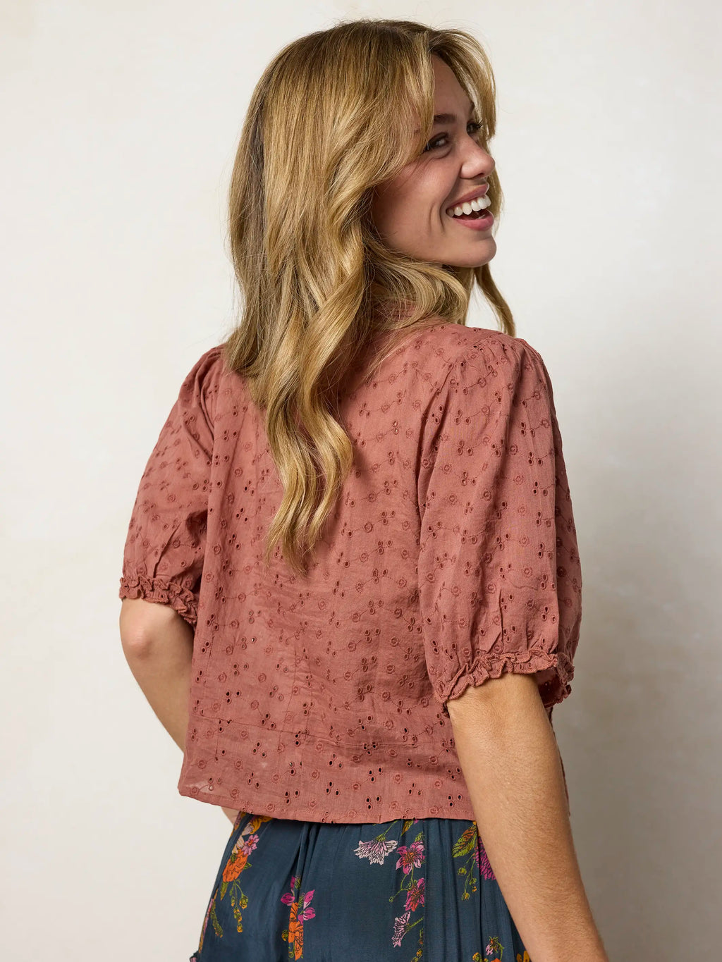 Annie Cotton Eyelet Top - Light Rust