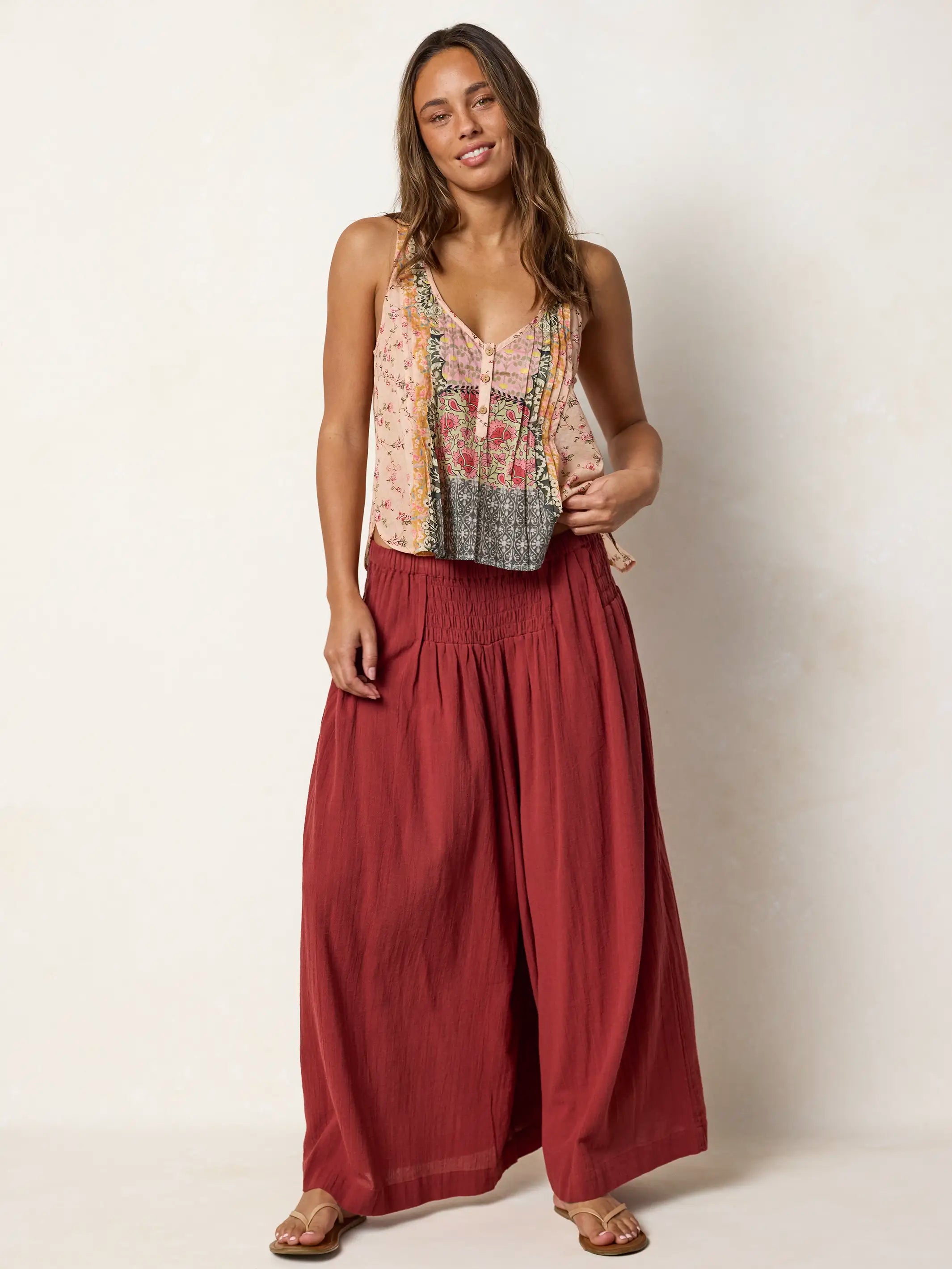 Breezy Cotton Wide Leg Pants - Terracotta