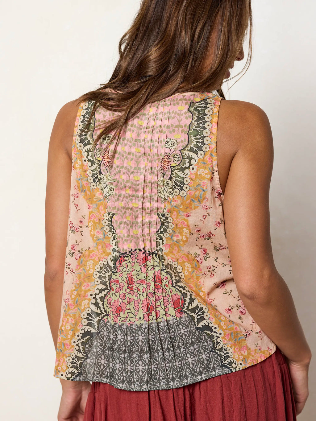 Savannah Cotton Sleeveless Top - Pink Frames