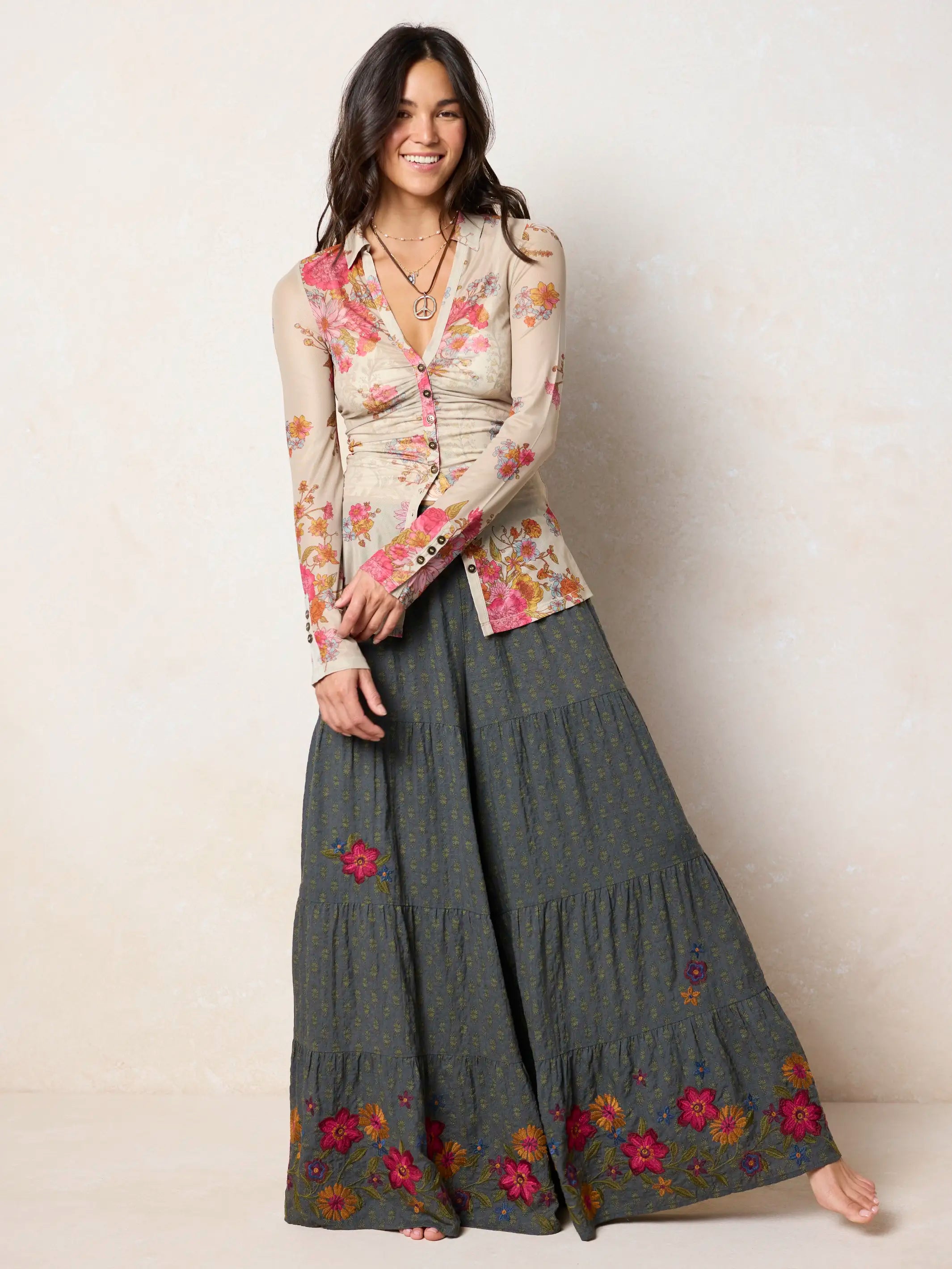 Carina Mesh Top - English Garden Cream