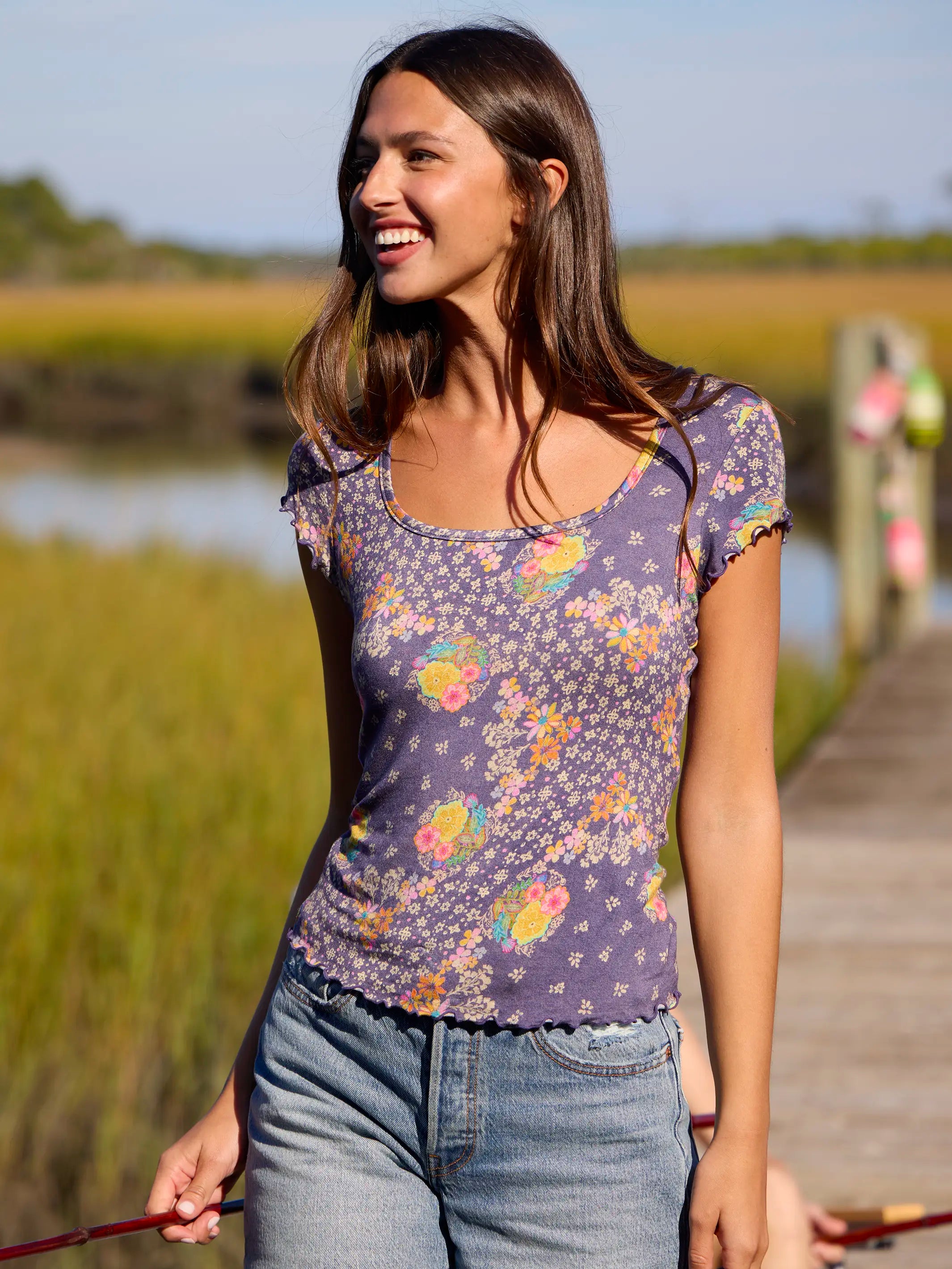 Devon ButterSoft Short Sleeve Top - Tropic Bandana Navy