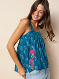 Embroidered Kate Top - Block Stamp Indigo