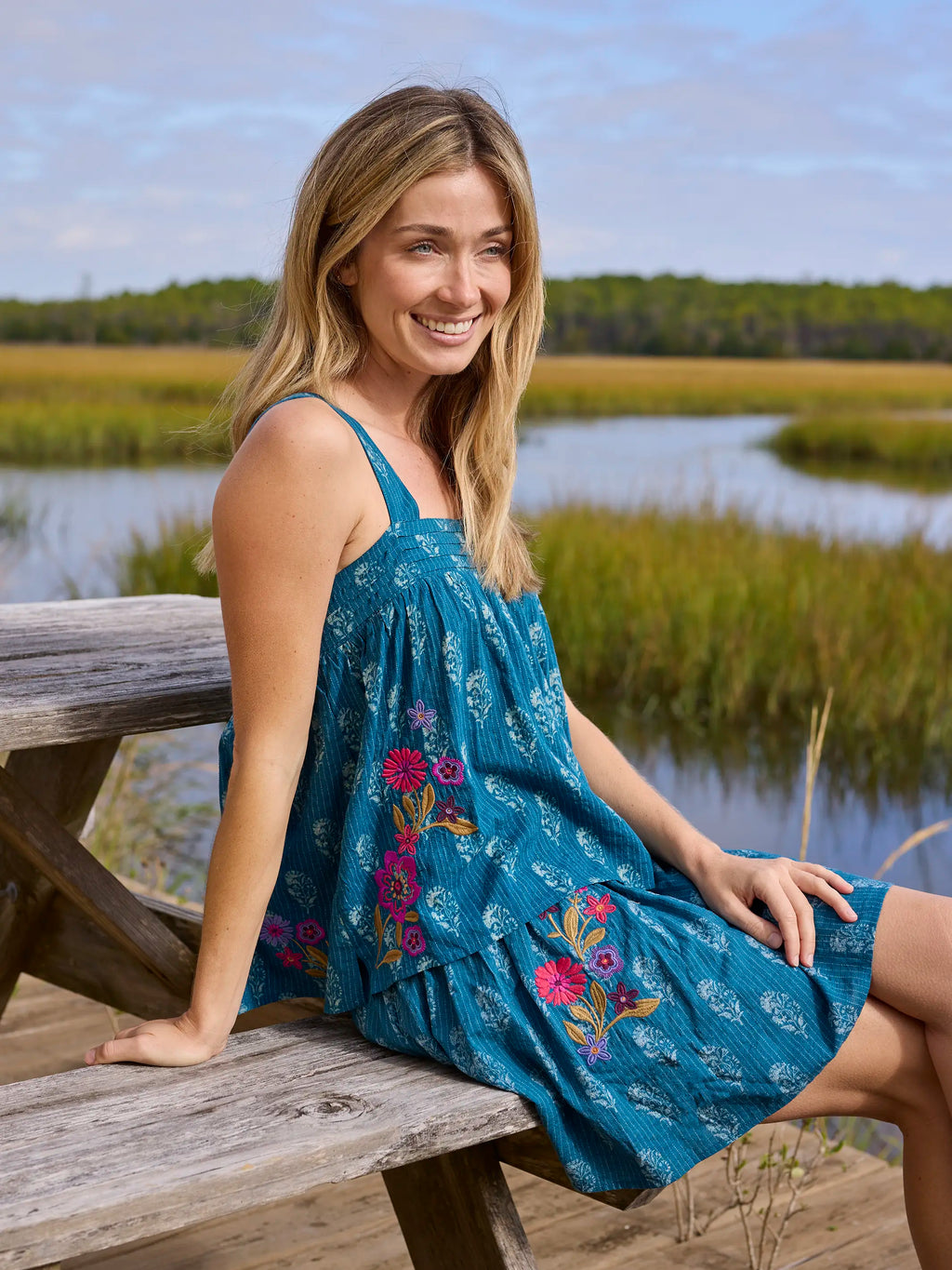 Embroidered Kate Top - Block Stamp Indigo
