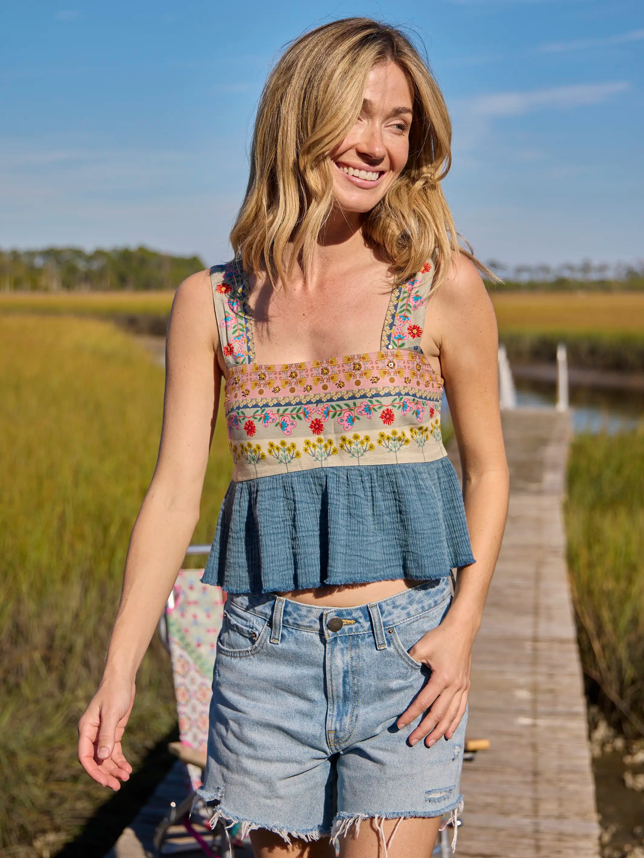 Tricia Embellished Top - Slate Blue