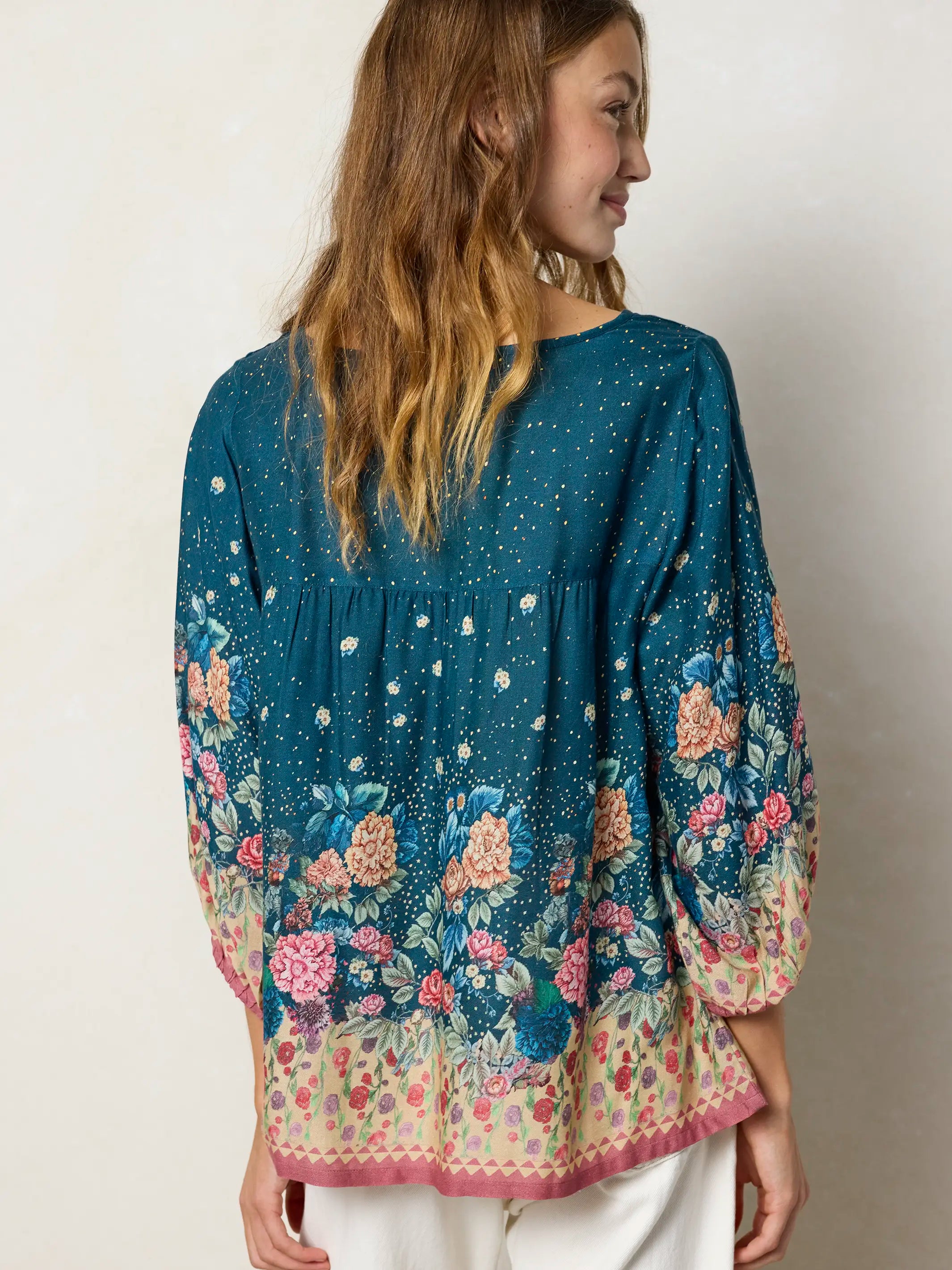 Maribel Top - Dark Teal Carnations