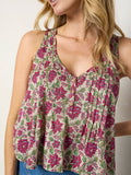 Savannah Cotton Sleeveless Top - Cream Pink Lotus