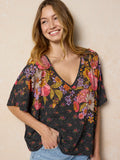 Easy V-Neck Top - English Garden Charcoal