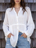 Laid Back Cotton Eyelet Button Down Top - White