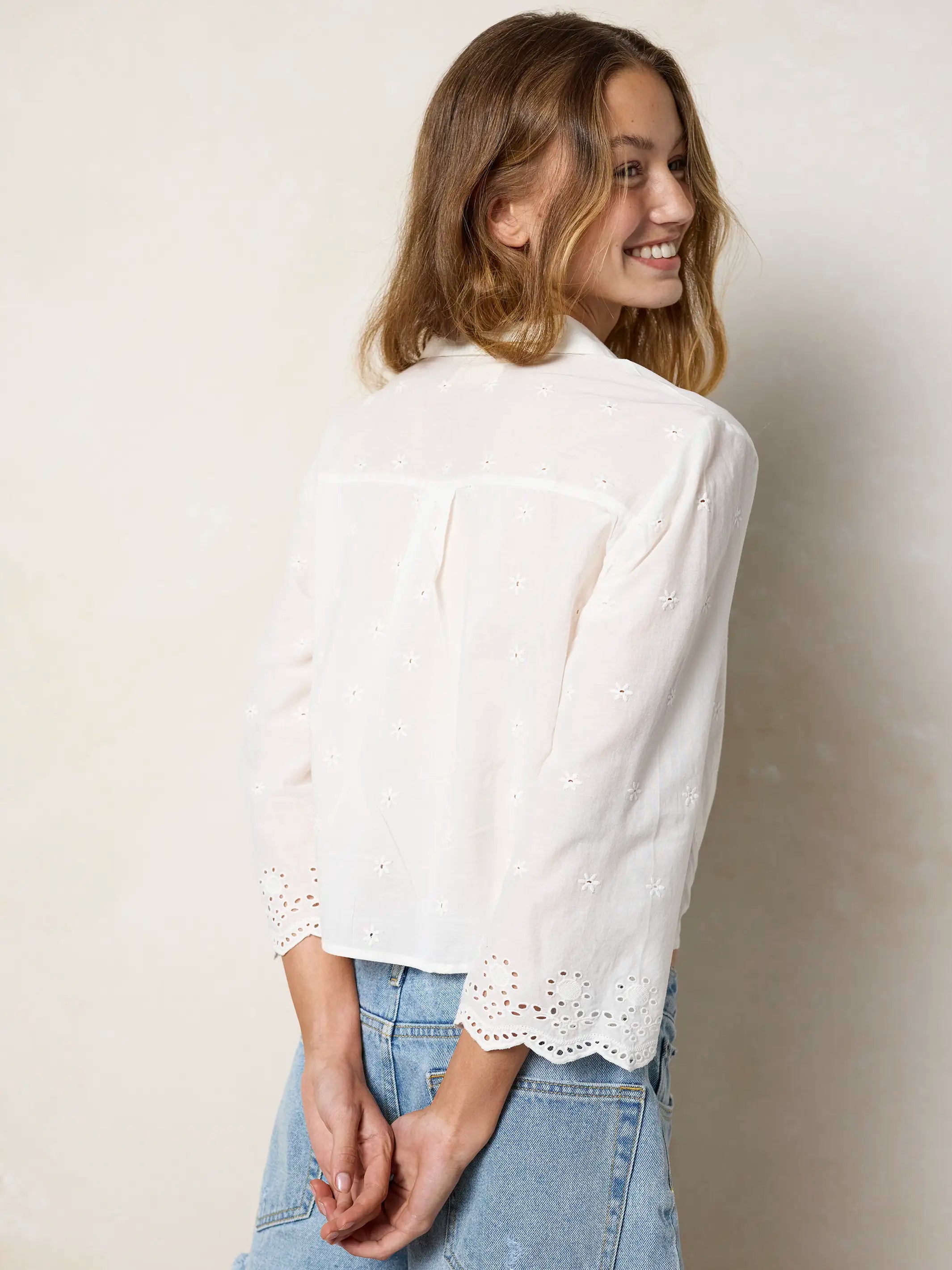 Lyla Cotton Eyelet Tie Top - White