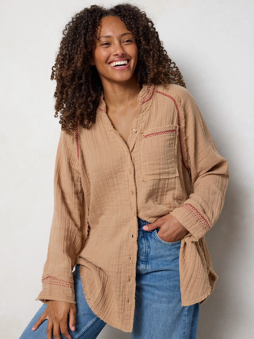 Sienna Cotton Button Down - Caramel
