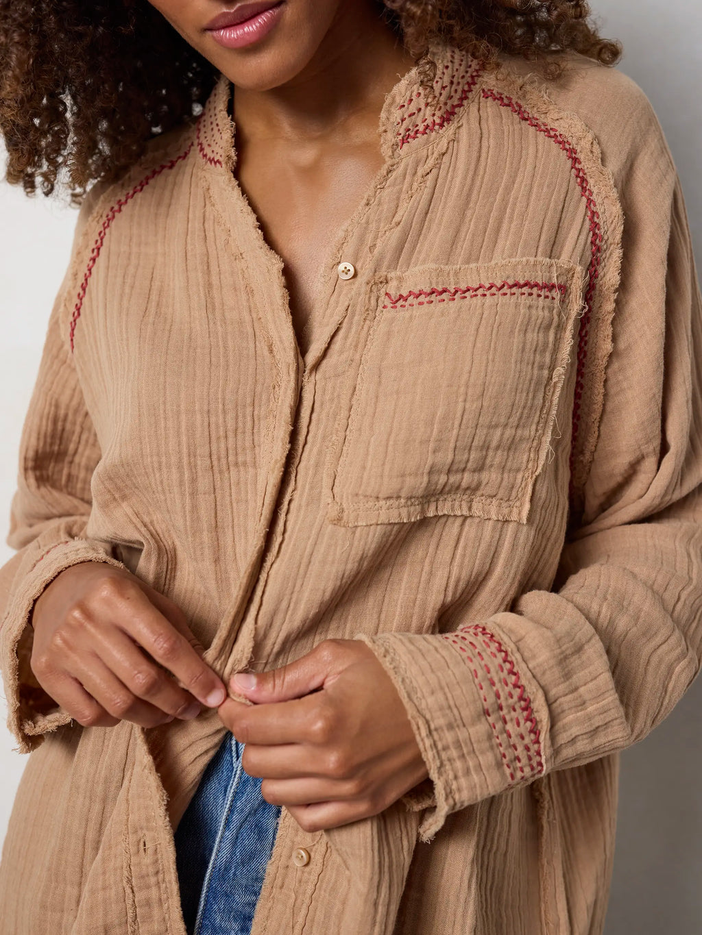 Sienna Cotton Button Down - Caramel