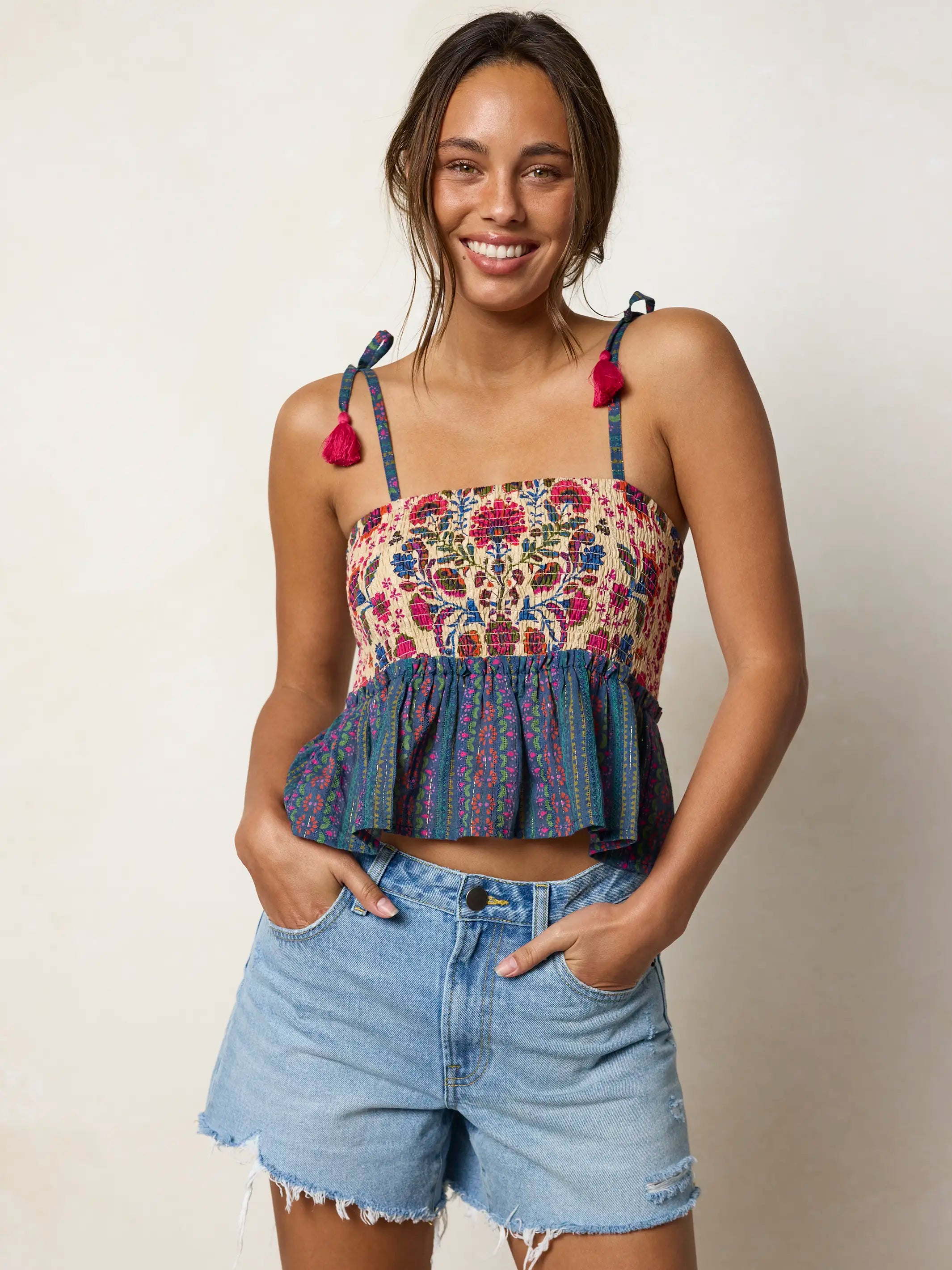 Gracie Smocked Top - Multicolored Folk Stripes