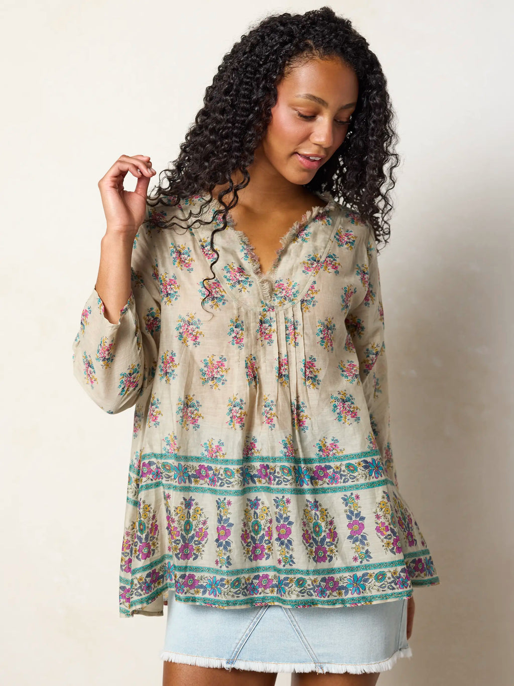 Cotton Tunic-In-A-Bag - Antique Blossoms Beige