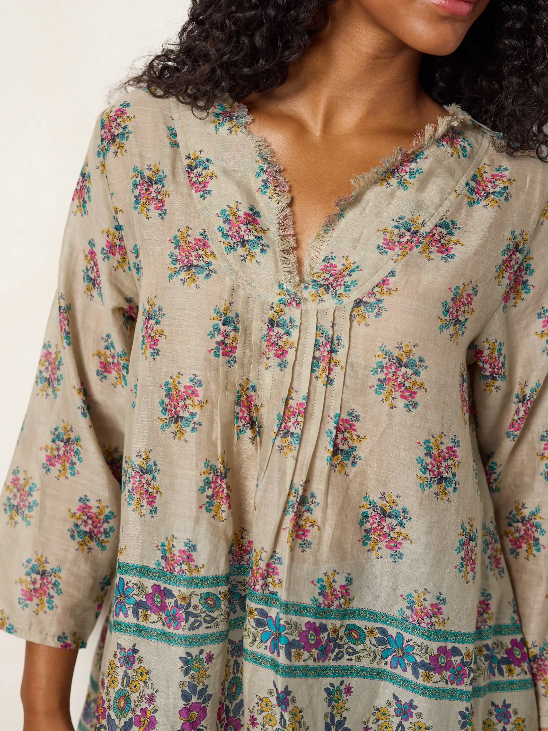 Cotton Tunic-In-A-Bag - Antique Blossoms Beige