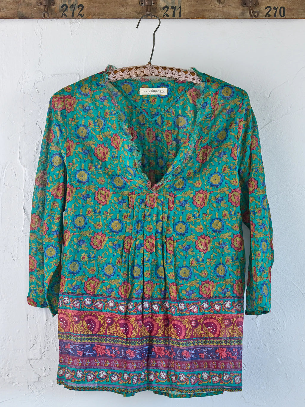 Cotton Tunic-In-A-Bag - Peony Border Teal