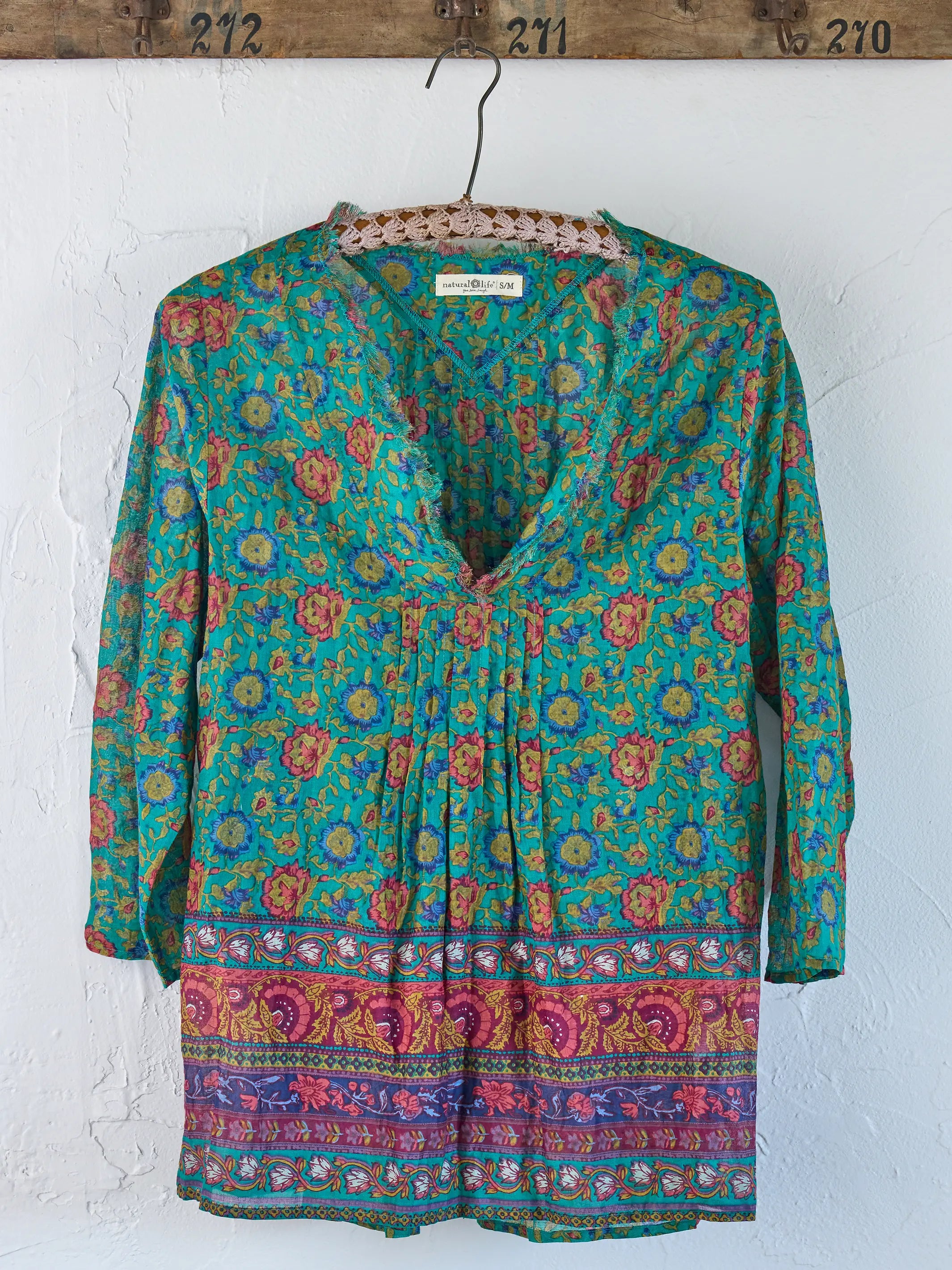 Cotton Tunic-In-A-Bag - Peony Border Teal