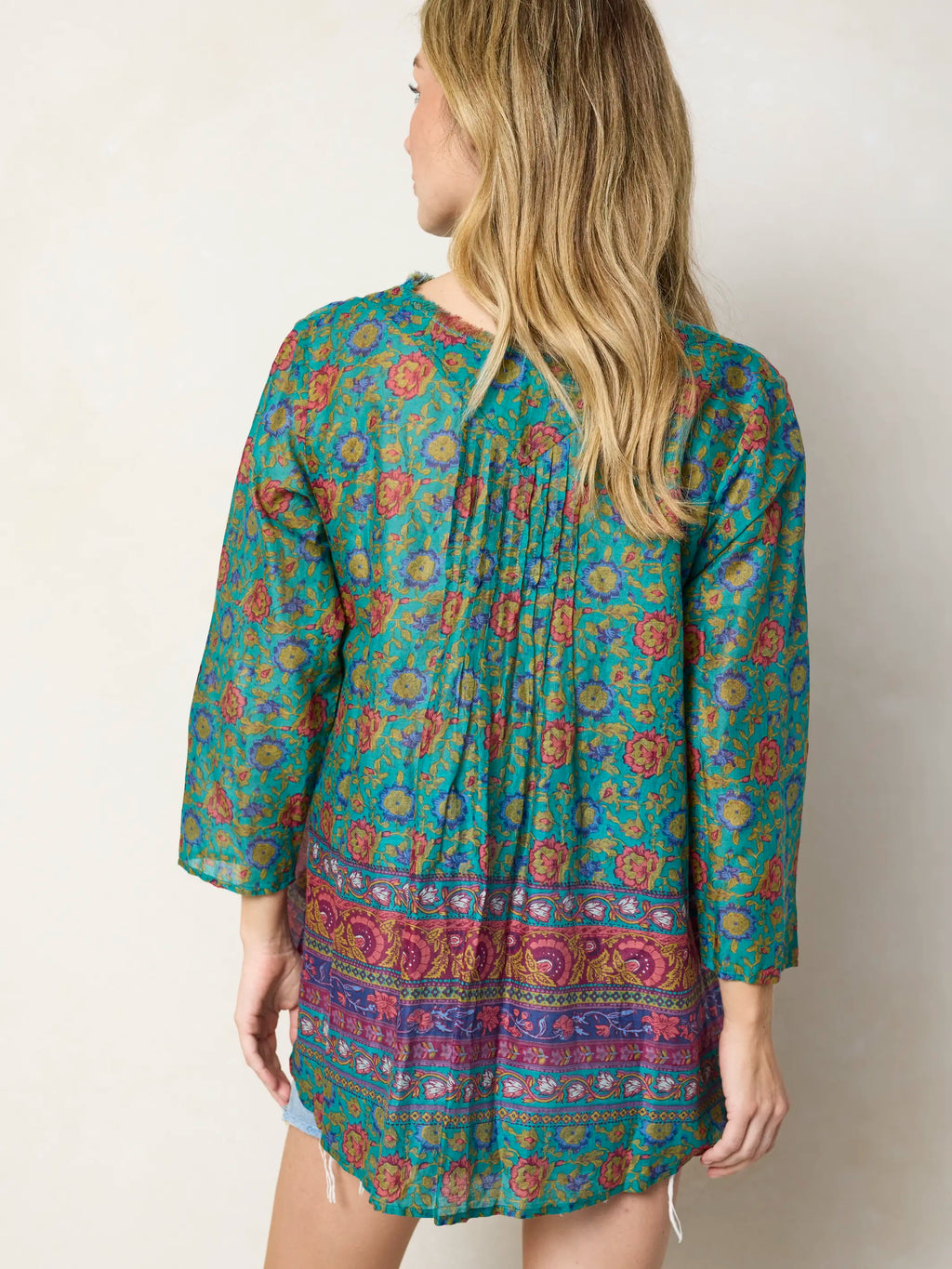 Cotton Tunic-In-A-Bag - Peony Border Teal