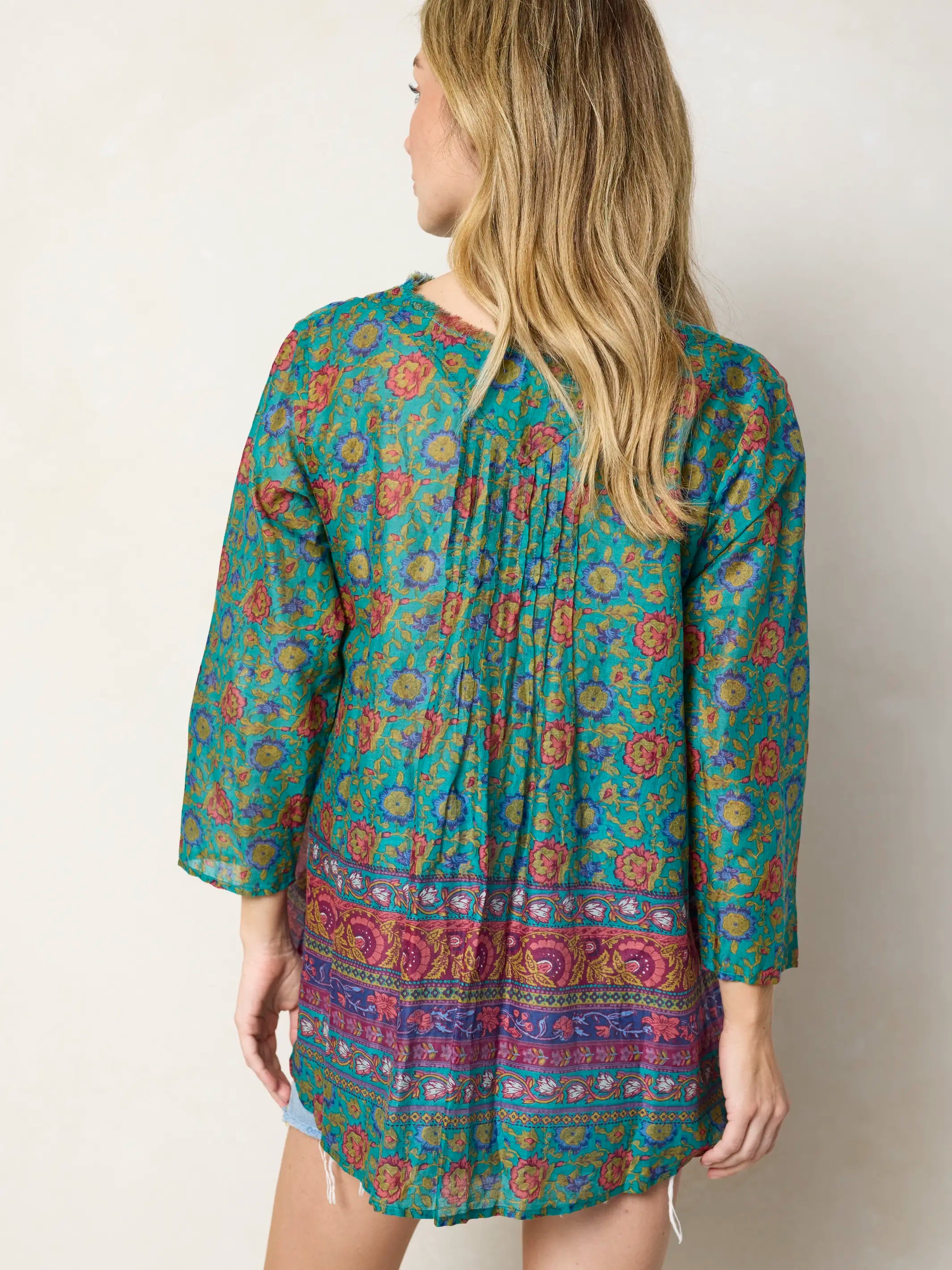 Cotton Tunic-In-A-Bag - Peony Border Teal