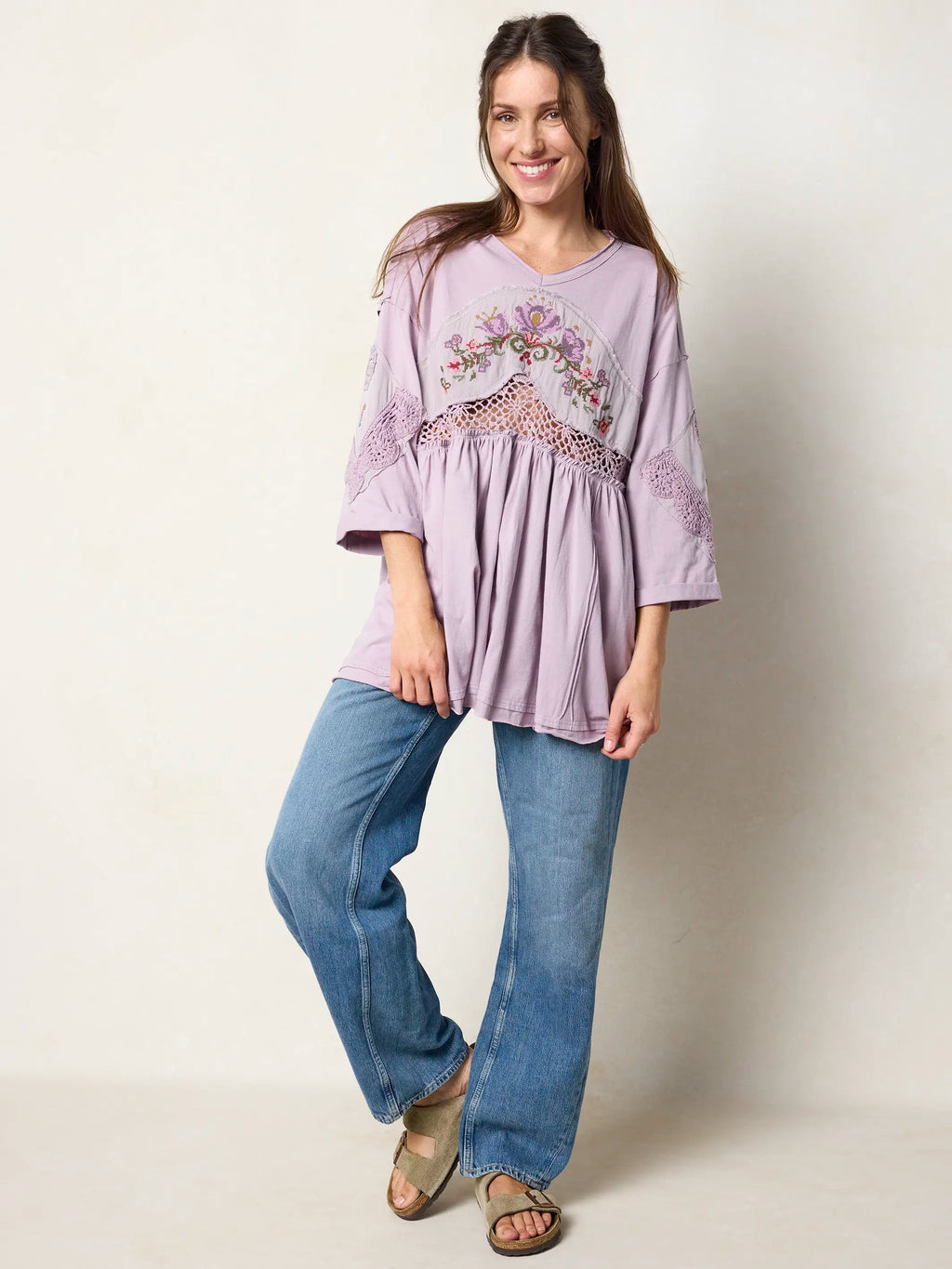 Secret Garden Embroidered Cotton Tunic - Lavender