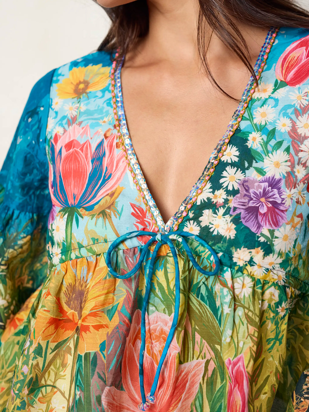 Isabella Cotton Top - Blue Whimsical Garden