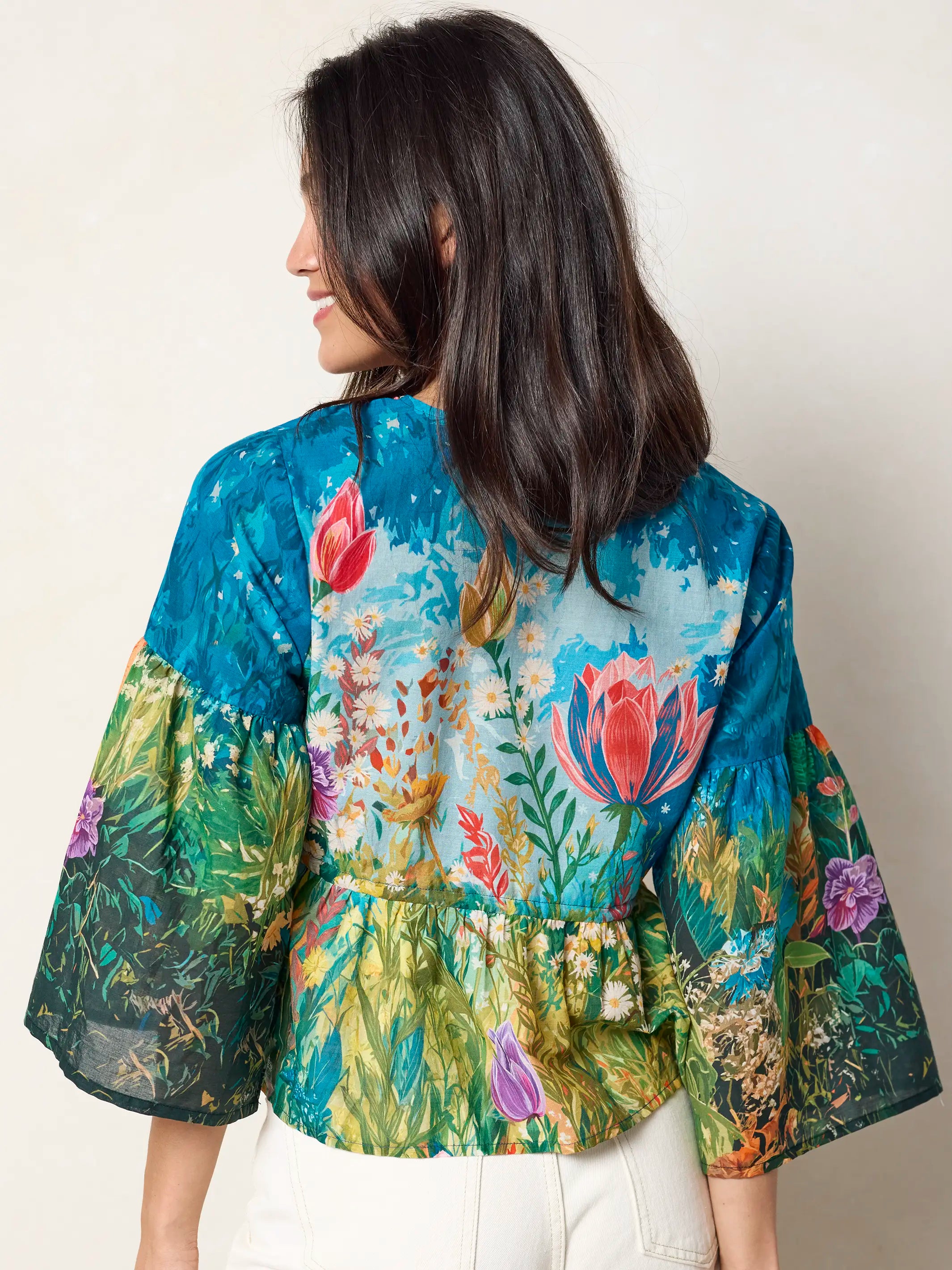 Isabella Cotton Top - Blue Whimsical Garden