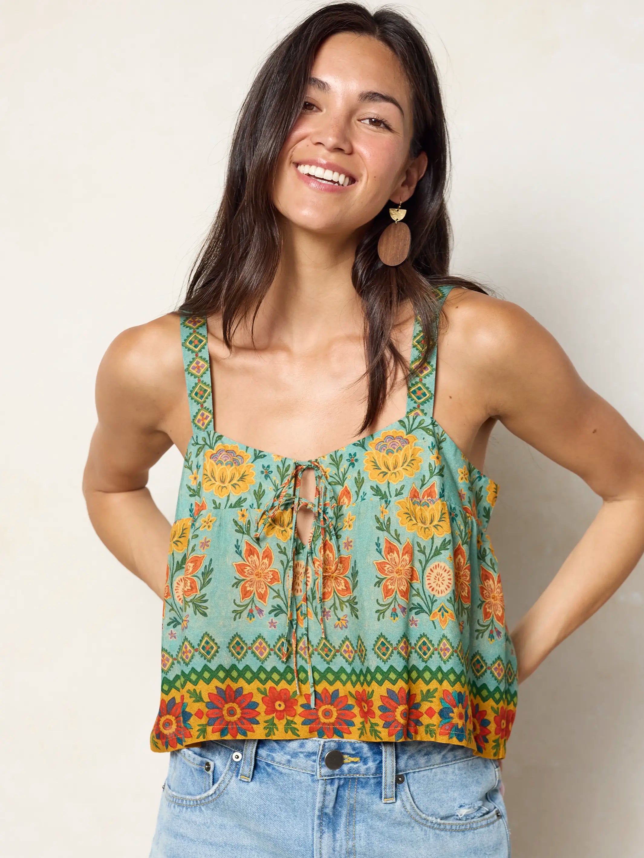 Cara Top - Buttercup Floral Seafoam