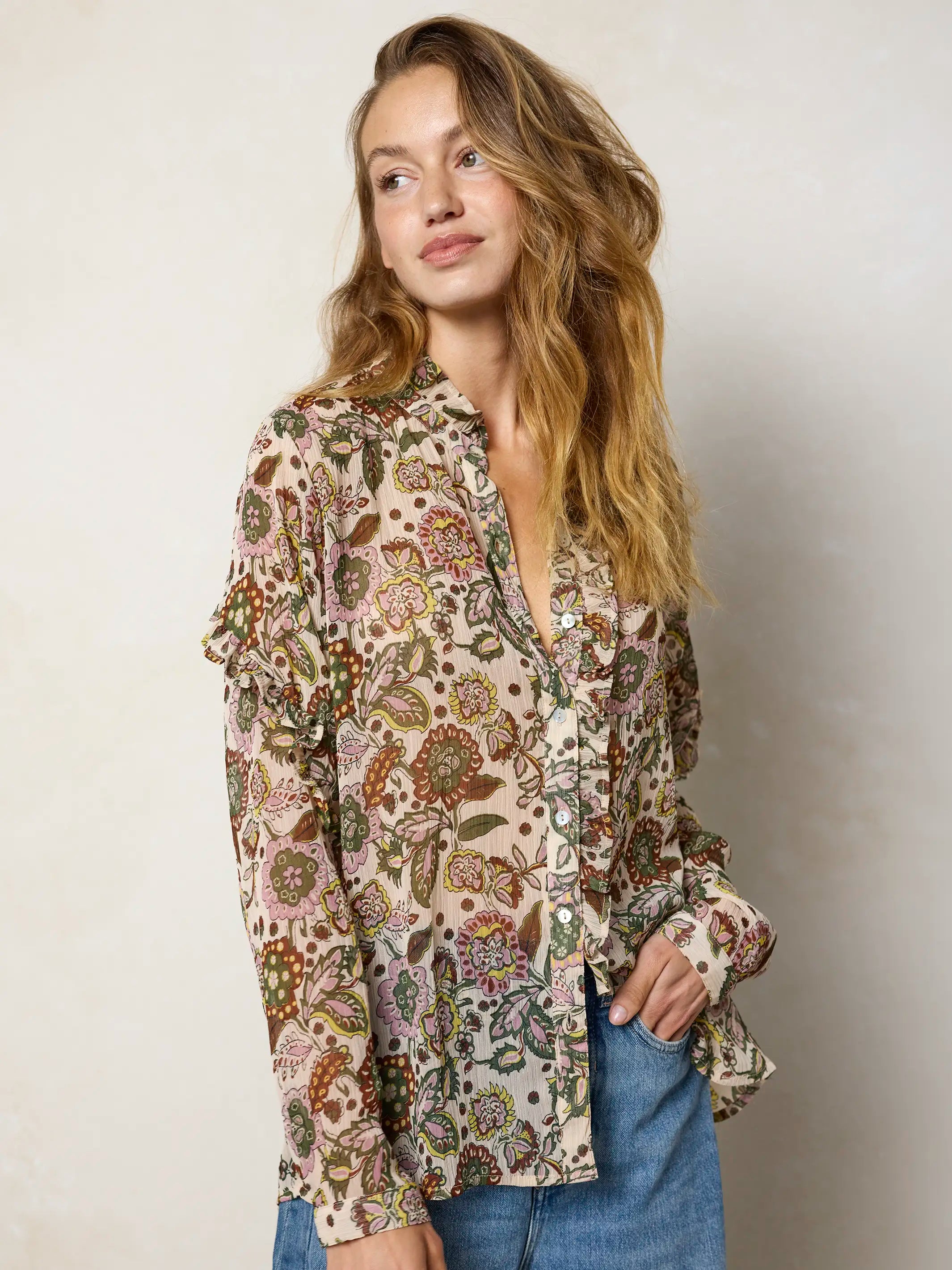 Darla Sheer Blouse - Pod Floral Mauve