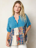 Ani Patchwork Top - Plaid Blue Fuchsia
