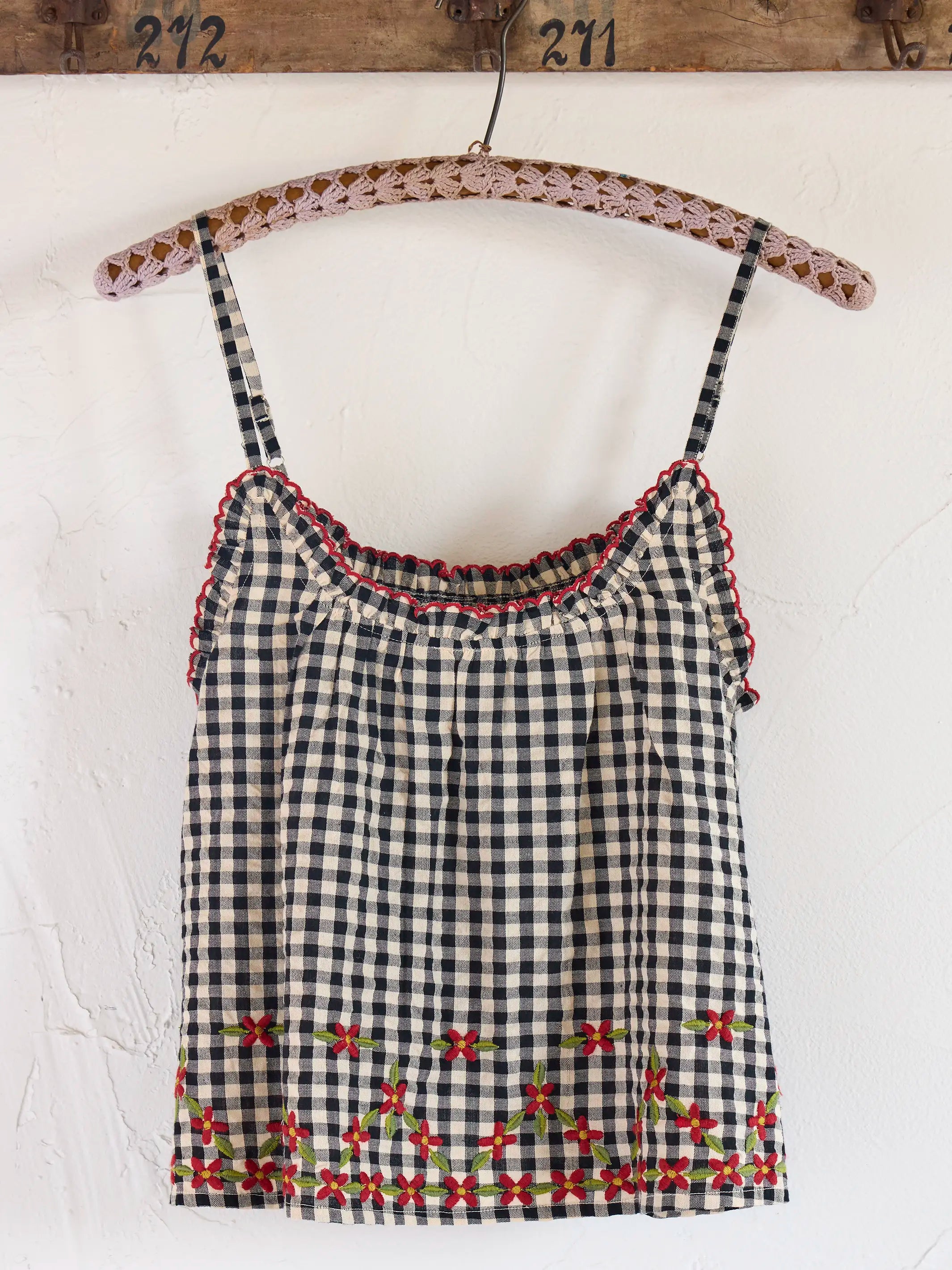 Harley Embroidered Cotton Top - Black Gingham