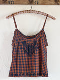 Harley Embroidered Cotton Top - Rust Gingham