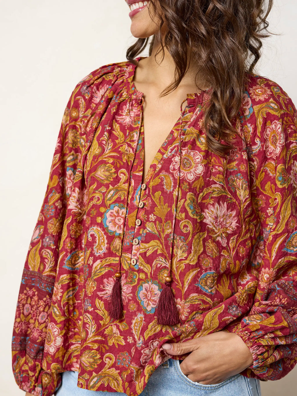 Get Up & Go Top - Sunnyfield Floral Red