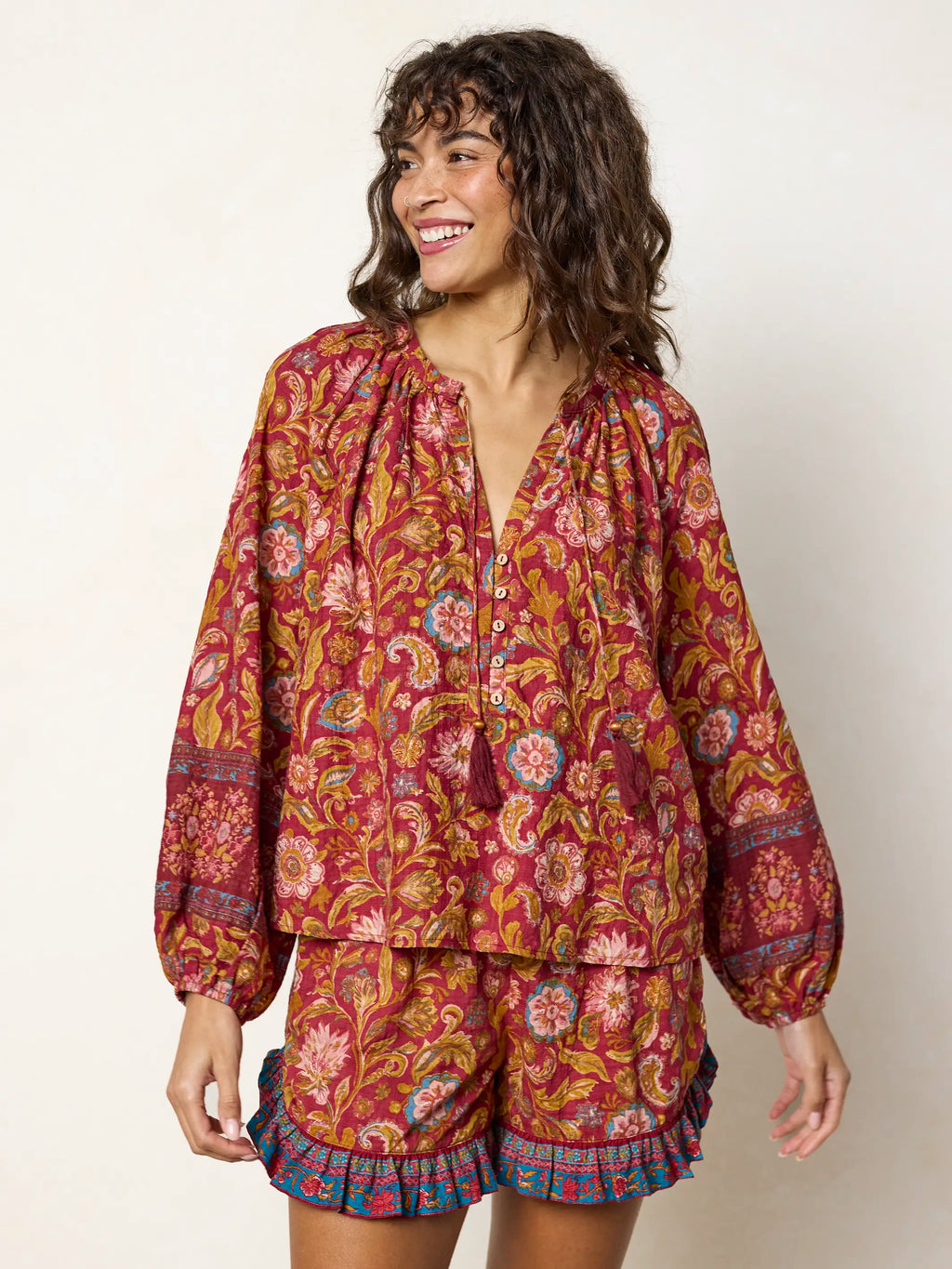 Get Up & Go Top - Sunnyfield Floral Red