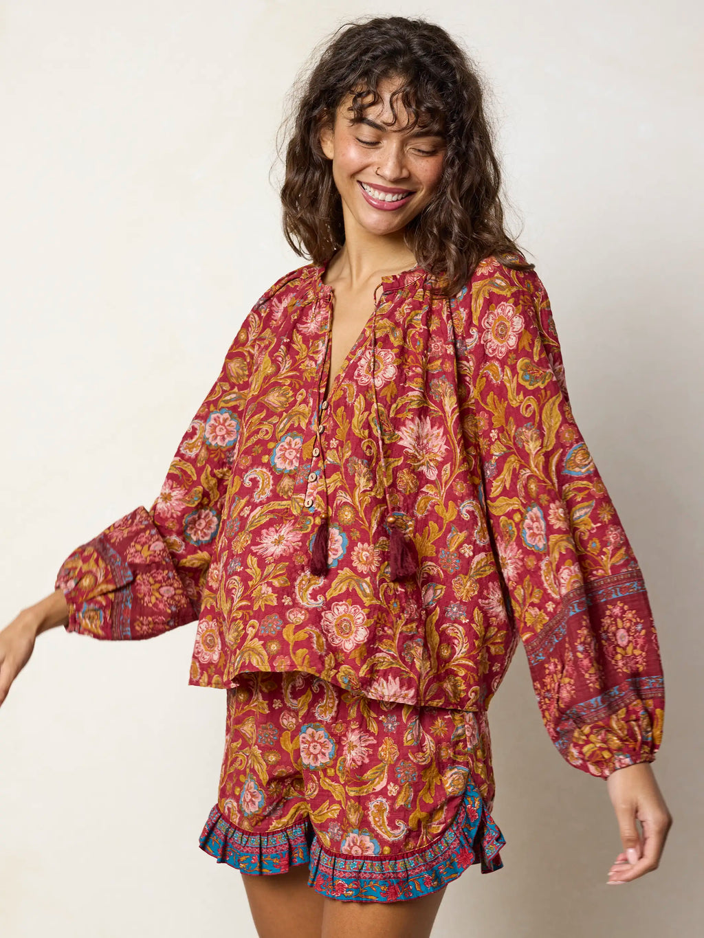Get Up & Go Top - Sunnyfield Floral Red