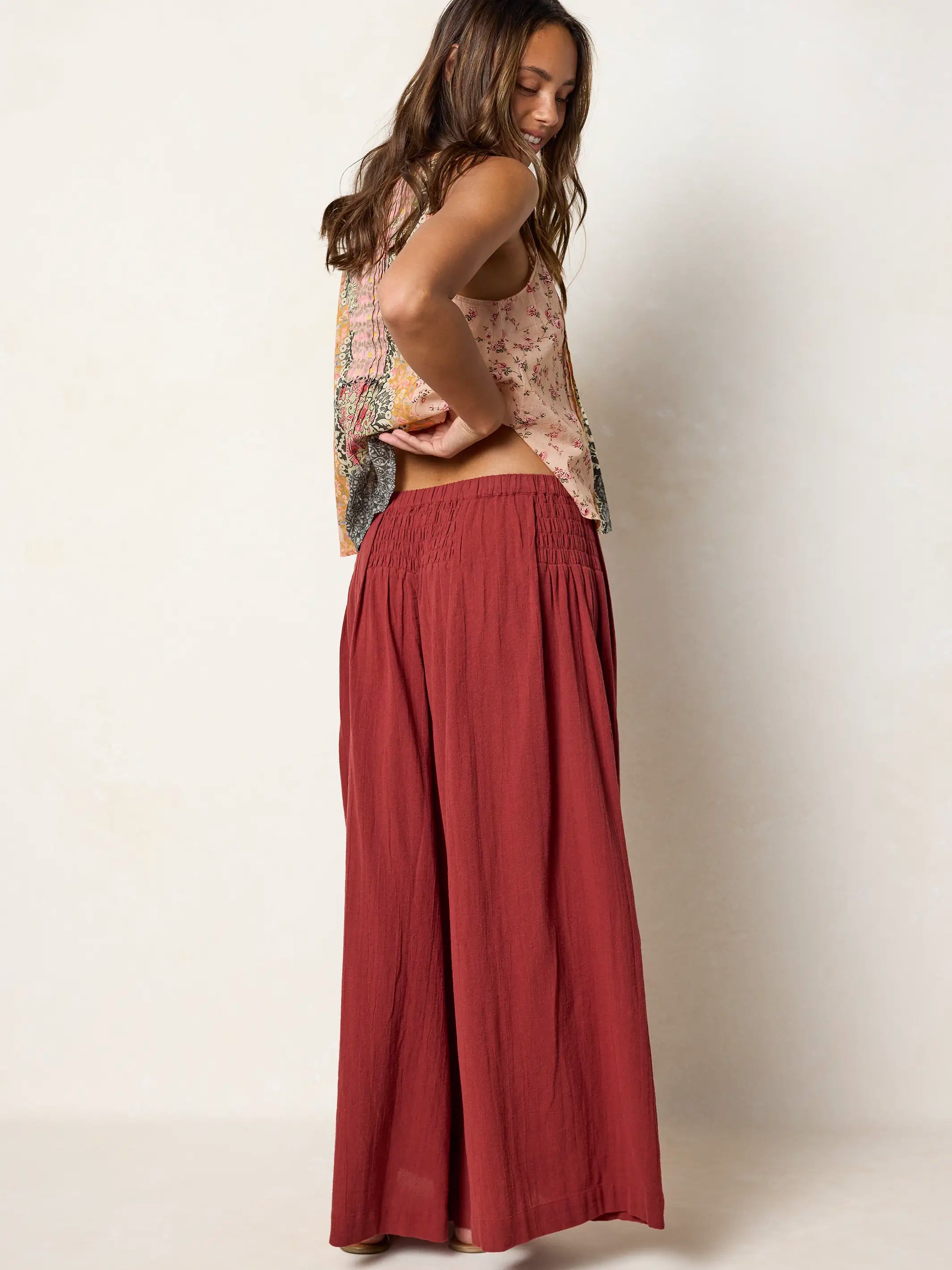 Breezy Cotton Wide Leg Pants - Terracotta
