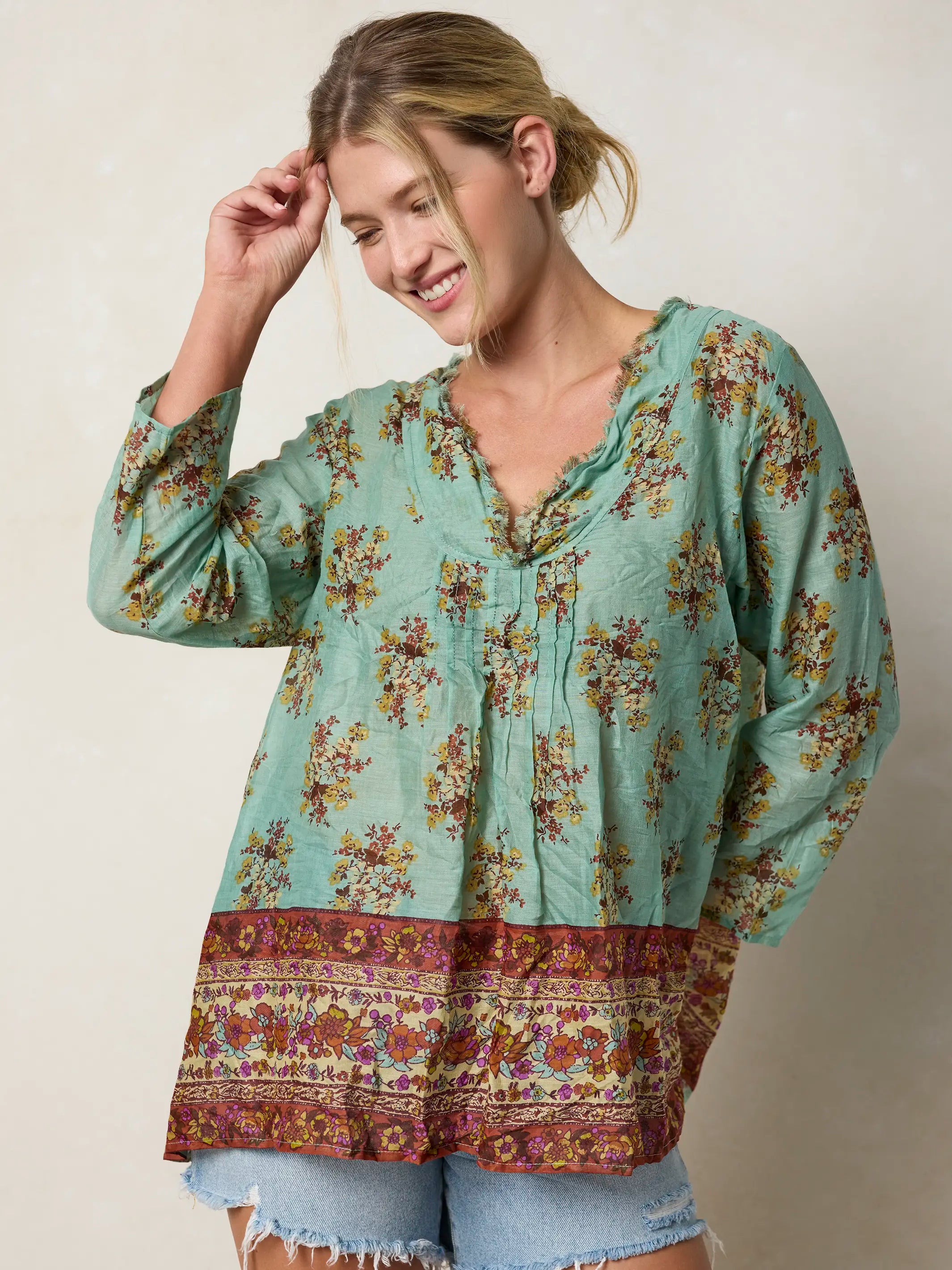 Cotton Tunic-In-A-Bag - Aqua Riviera Floral