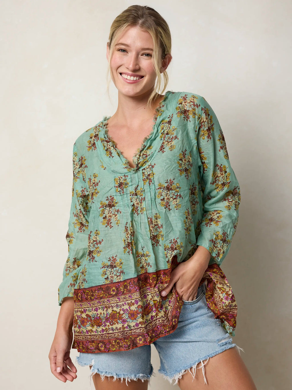 Cotton Tunic-In-A-Bag - Aqua Riviera Floral