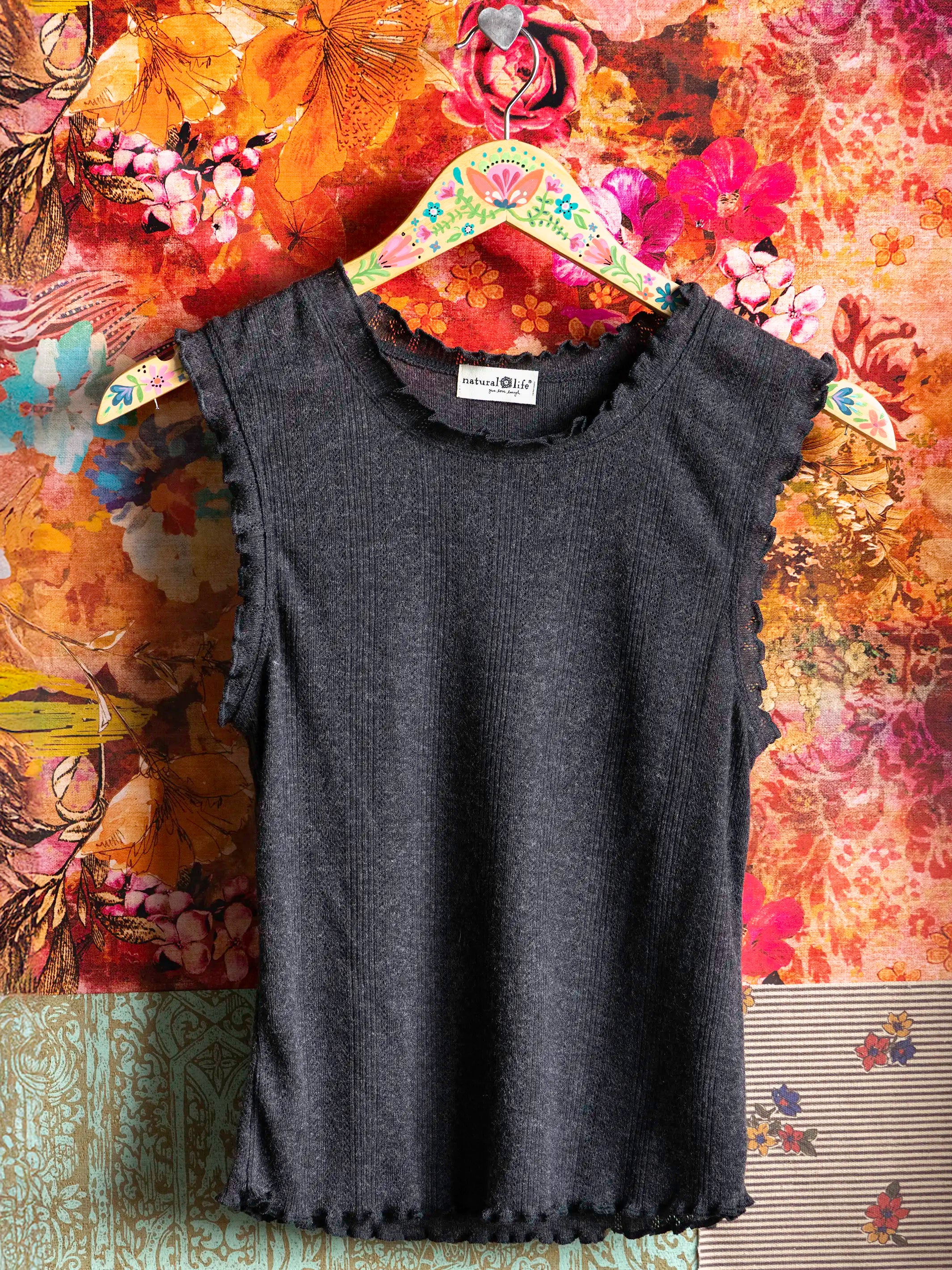 Janie Pointelle Tank - Charcoal